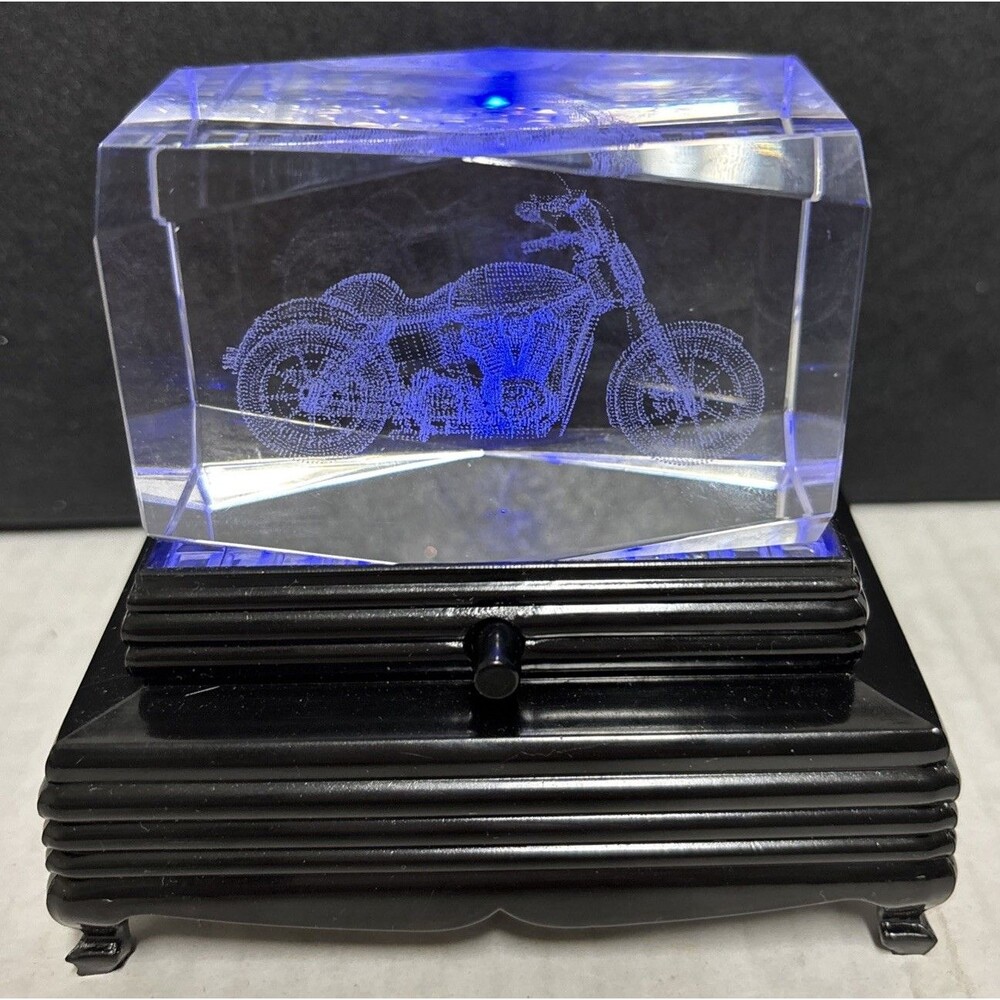 Motorcycle Collectible Laser Etched 3D Crystal Motorcycle W/ Lighted Stand
